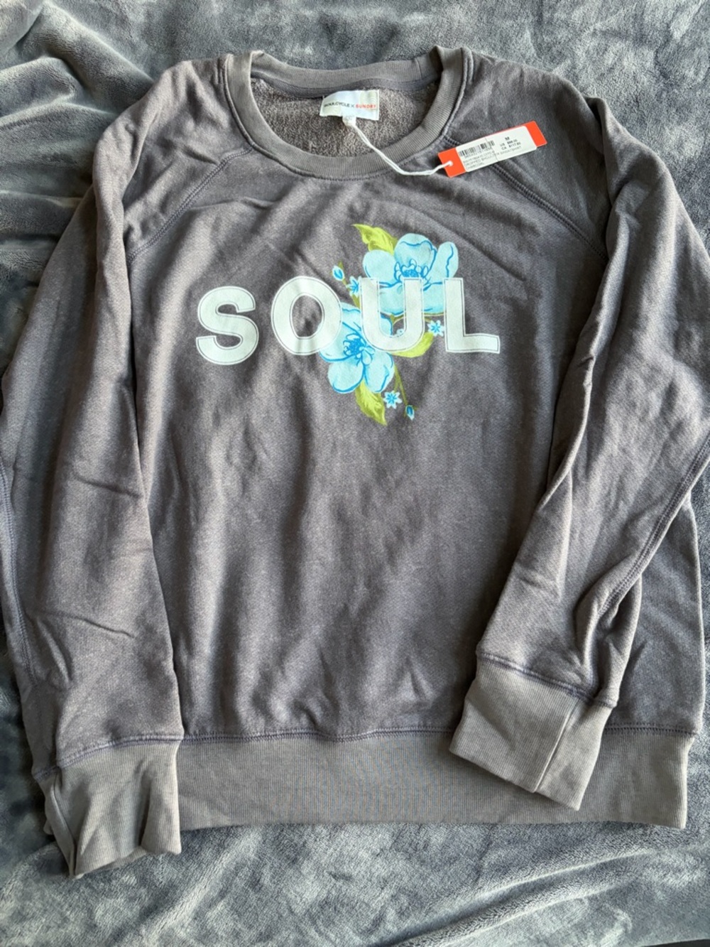 soulcycle Gray Sweatshirt with Blue Floral Logo